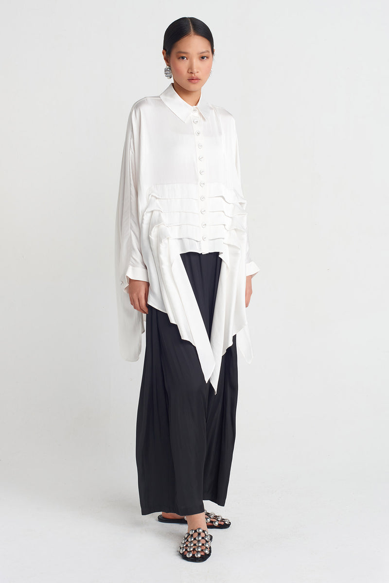 Nu Layered Detail Satin Shirt Off White