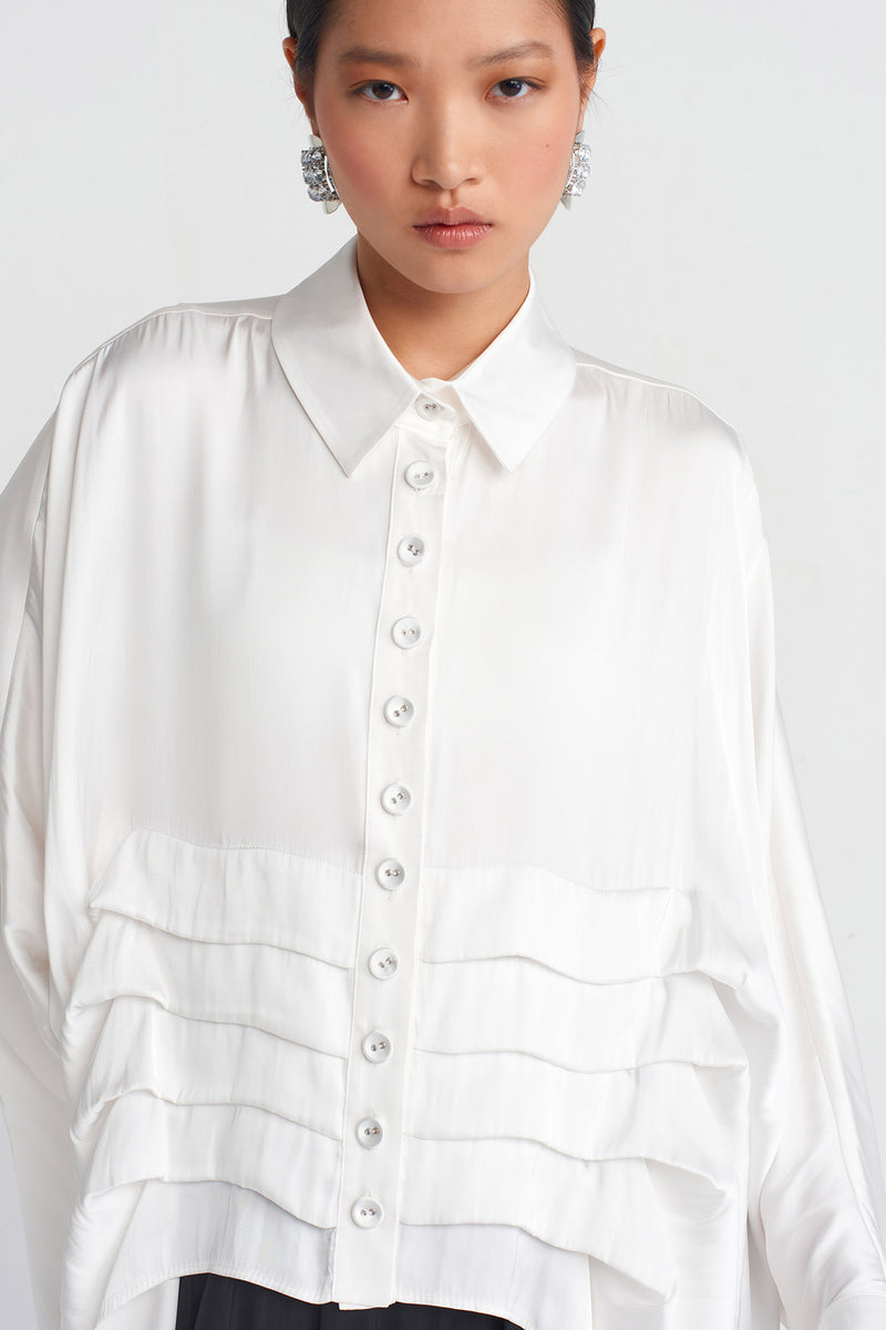 Nu Layered Detail Satin Shirt Off White