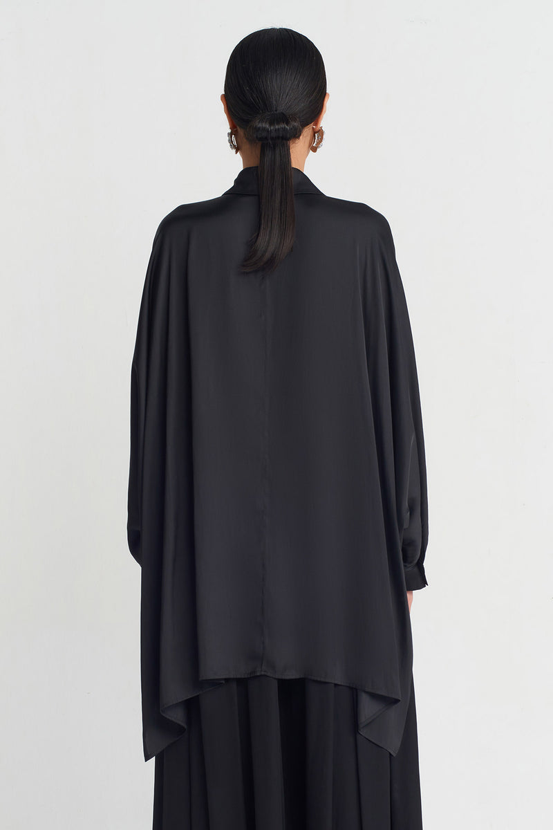 Nu Layered Detail Satin Shirt Black