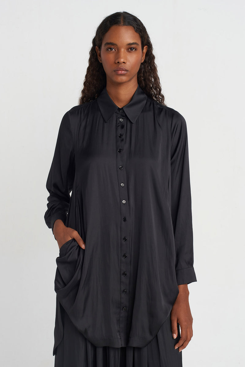 Nu Pocket Satin Shirt Black