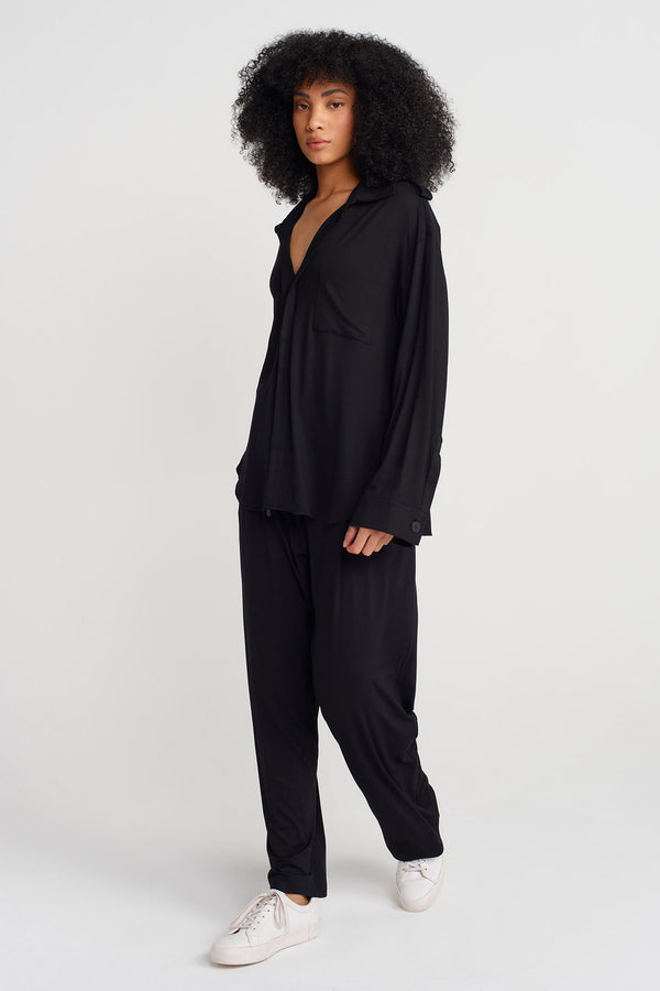Nu V Shirt Collar Blouse Black