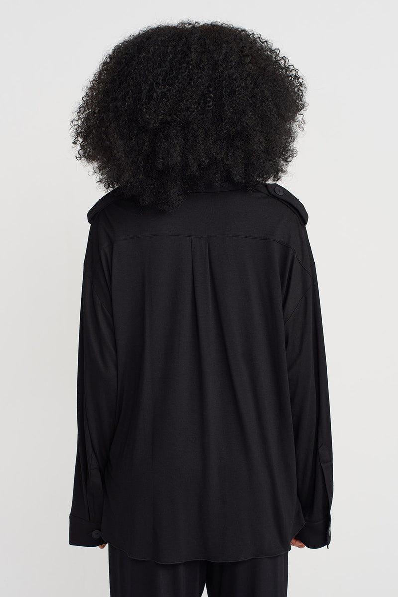 Nu V Shirt Collar Blouse Black