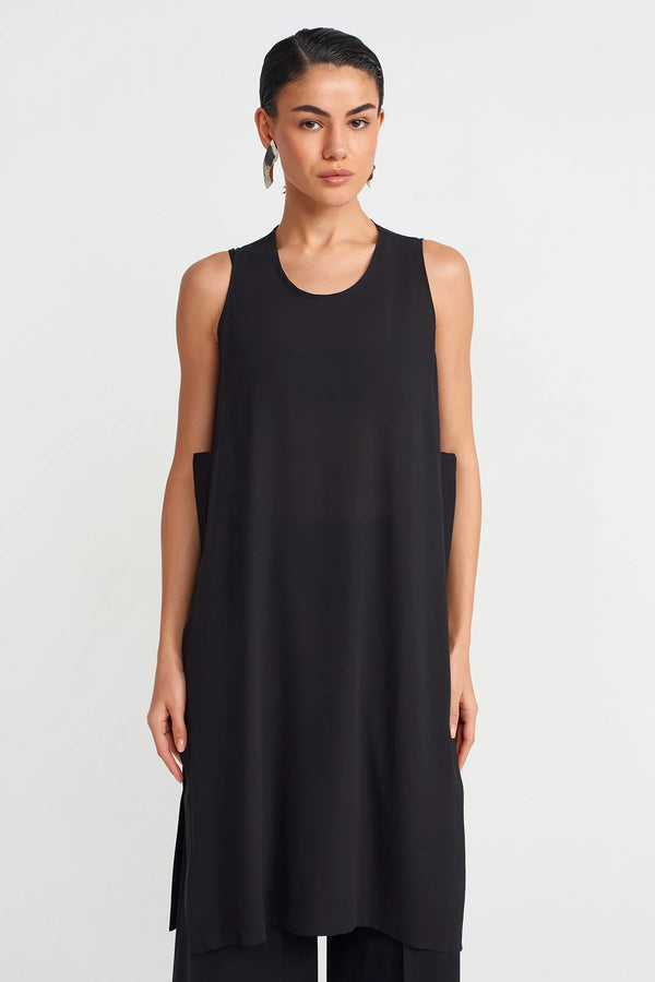 Nu Side Slit Tunic Blouse Black
