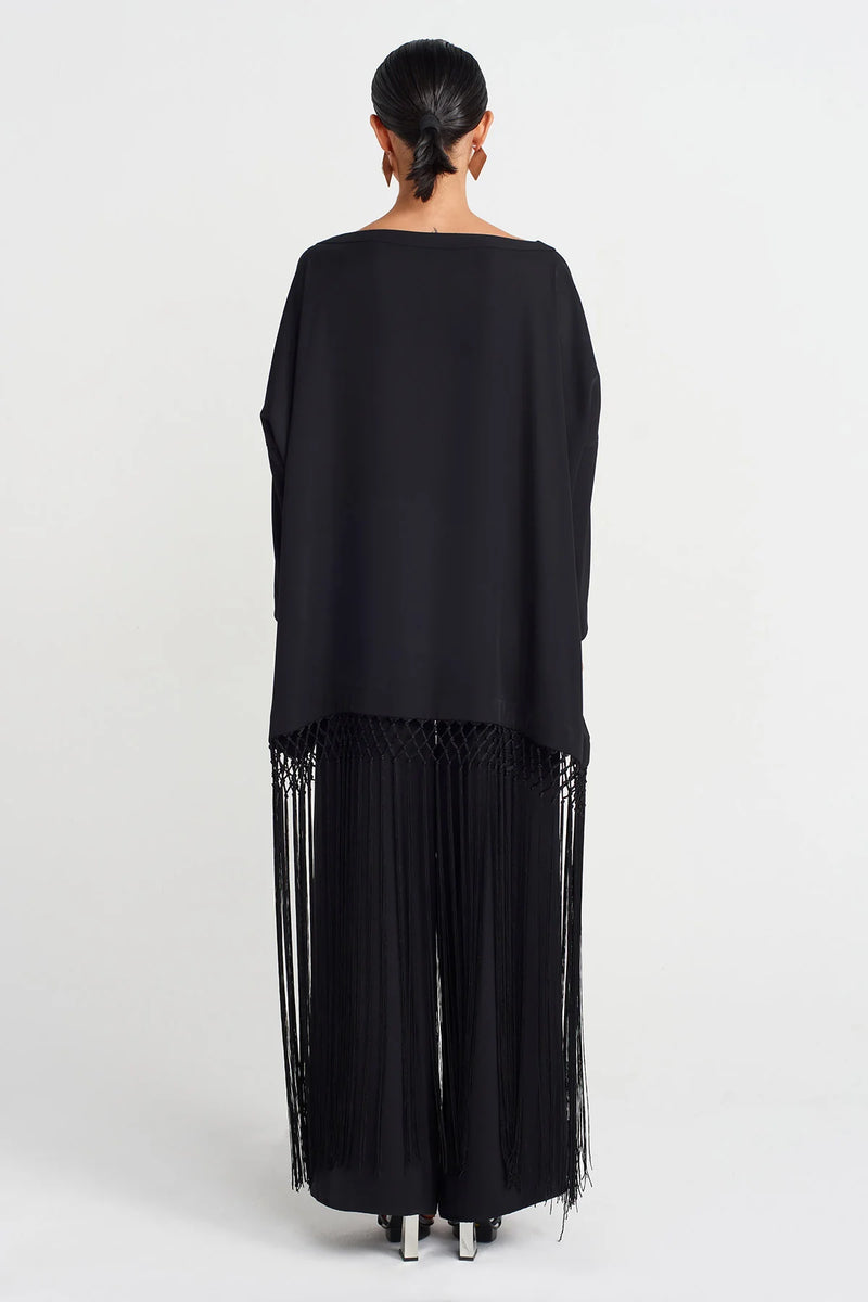 Nu Macrame Tassel Oversize Blouse Black