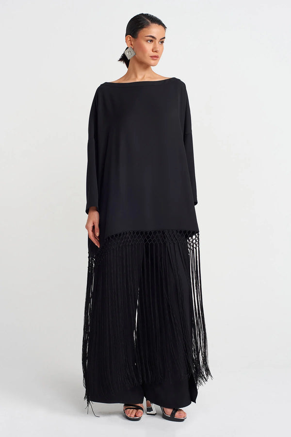 Nu Macrame Tassel Oversize Blouse Black