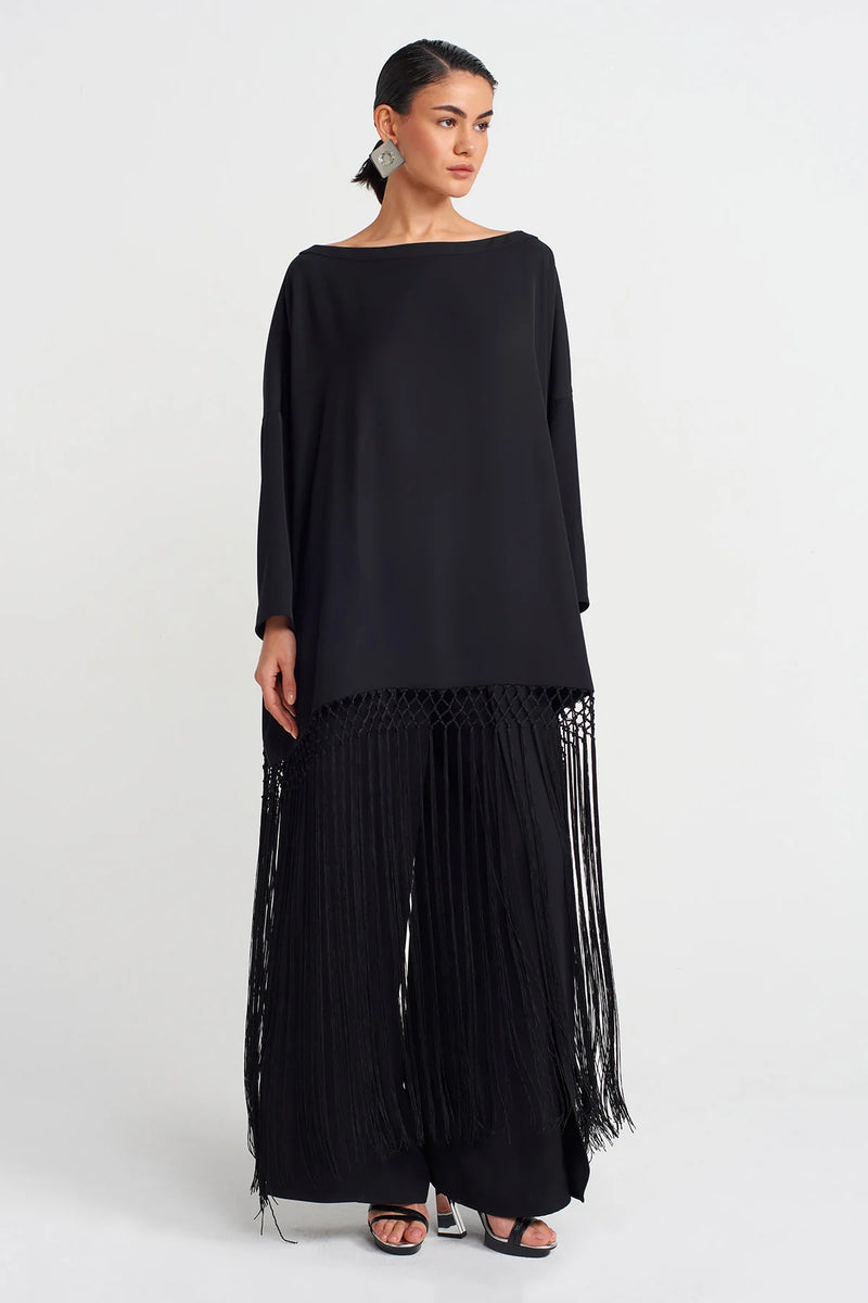 Nu Macrame Tassel Oversize Blouse Black