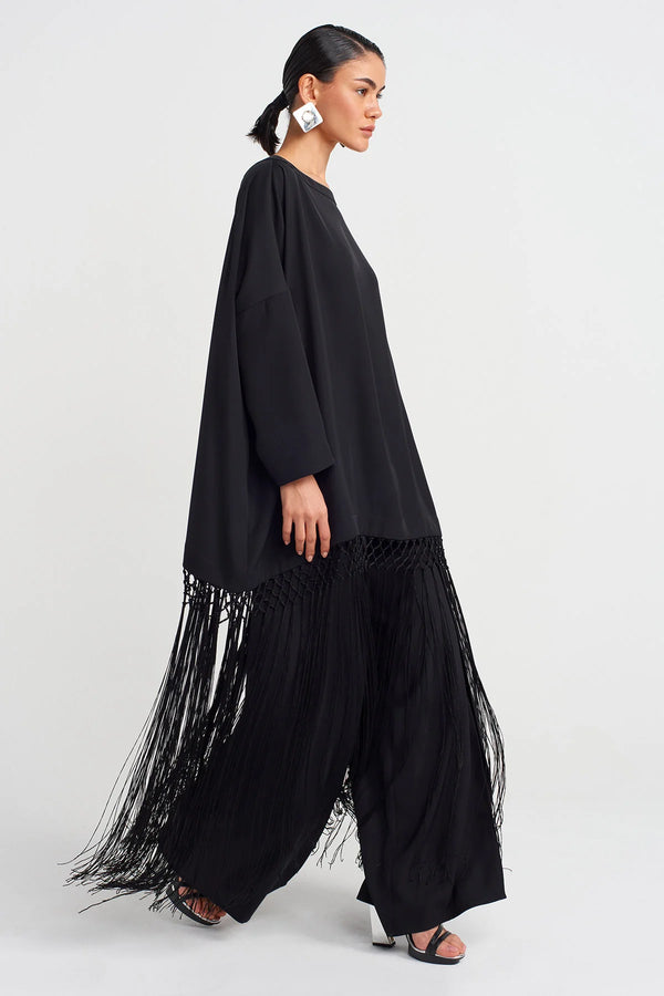 Nu Macrame Tassel Oversize Blouse Black