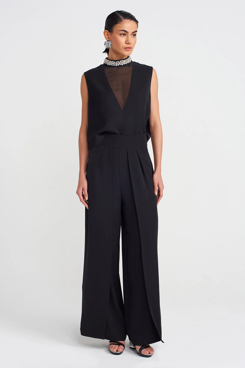 Nu Embroidered V Neck Stylish Blouse Black