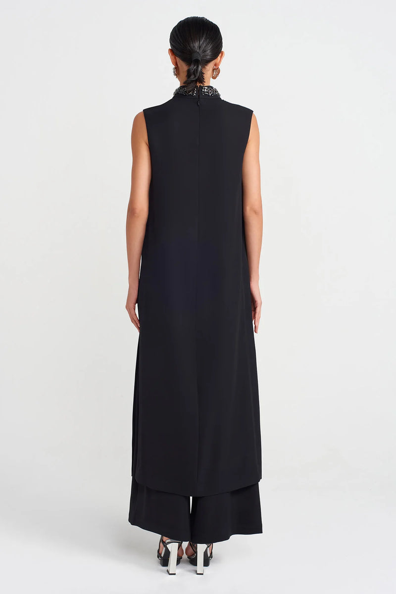 Nu Embroidered V Neck Tunic Blouse Black