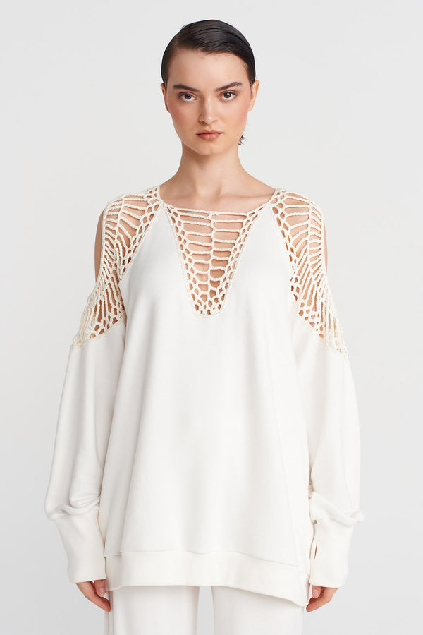 Nu Macrame Detail Sleeved Sweatshirt Off White