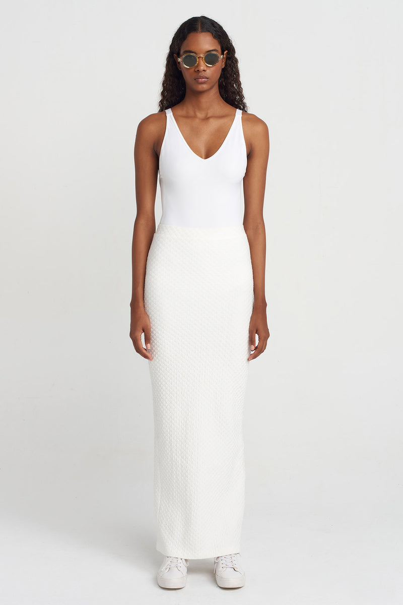 Nu Quilted Long Skirt Off White