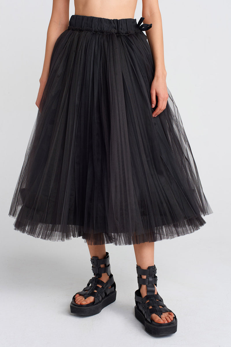 NU Puffy Tulle Midi Skirt Black