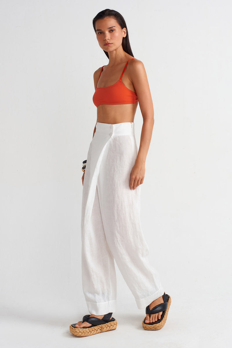Nu Double-Breasted Linen Trousers Off White