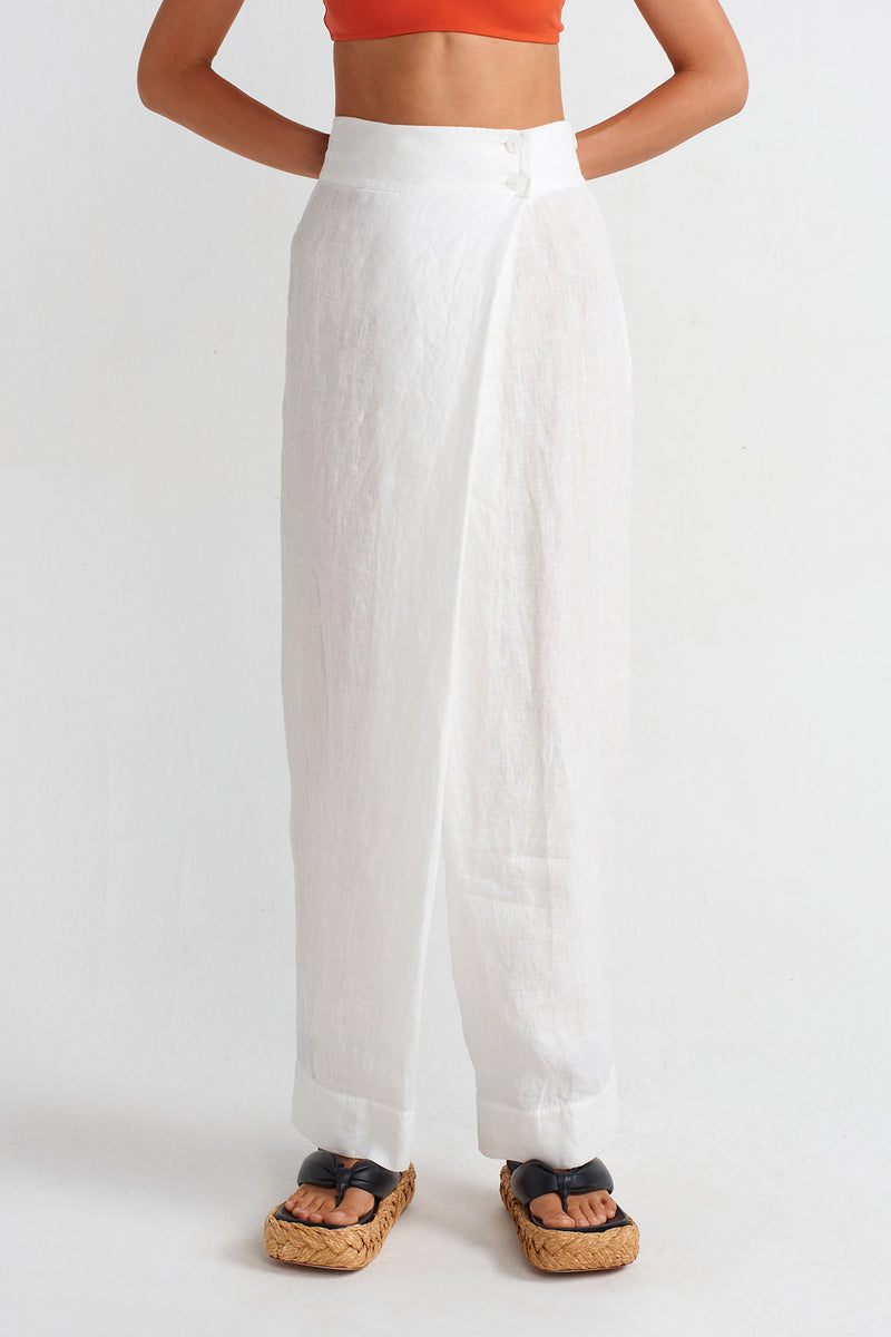 Nu Double-Breasted Linen Trousers Off White