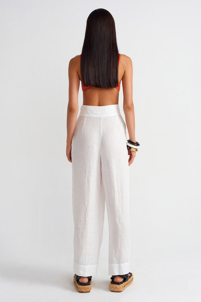 Nu Double-Breasted Linen Trousers Off White