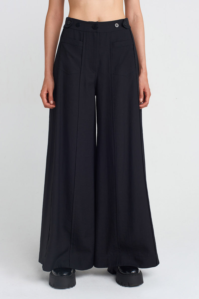 Nu Front Pocket Wide-Leg Pants Black