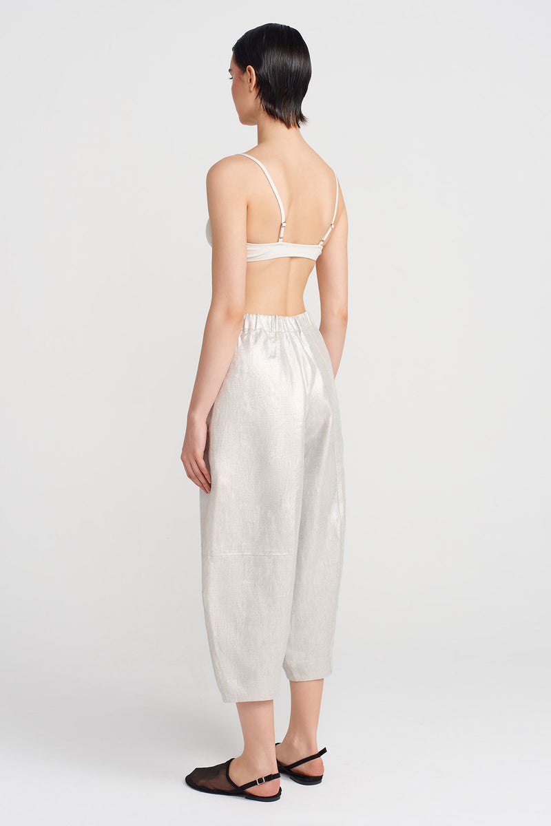 Nu Coated Fabric Wide-Leg Trousers Silver
