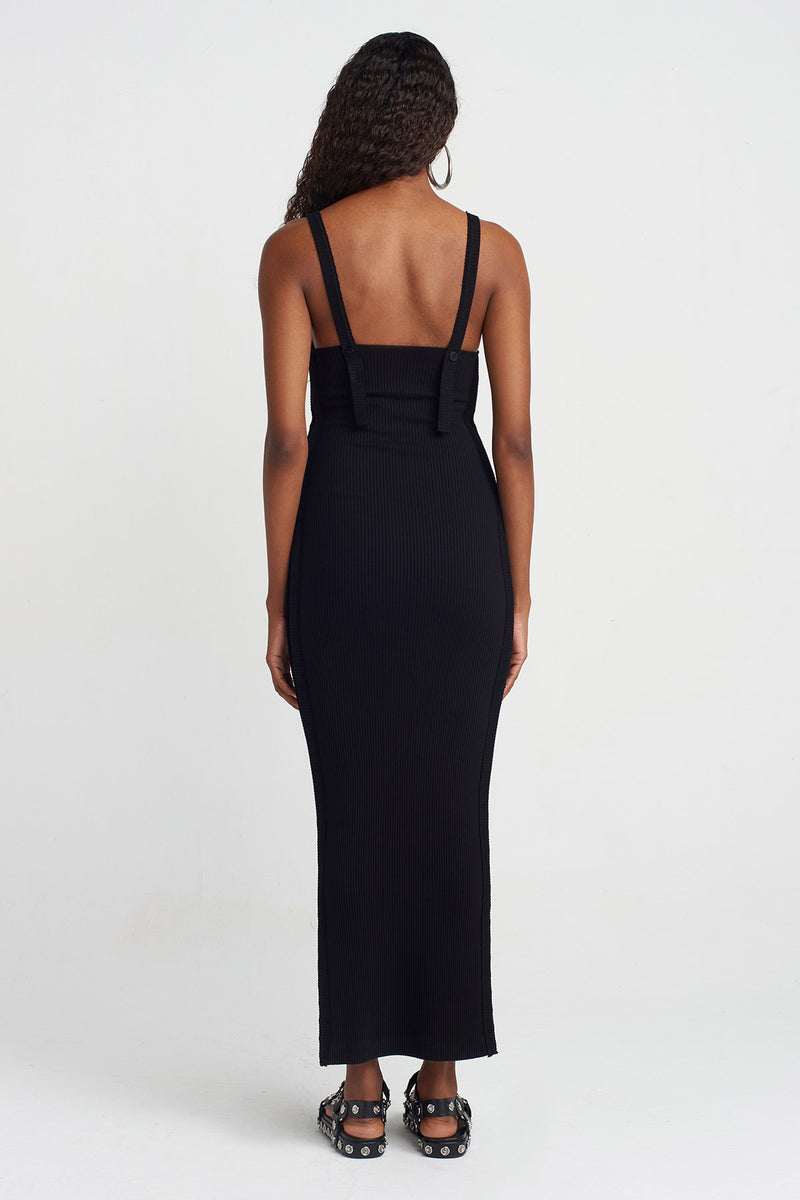 Nu Side Hook Detail Ribbed Dress Black