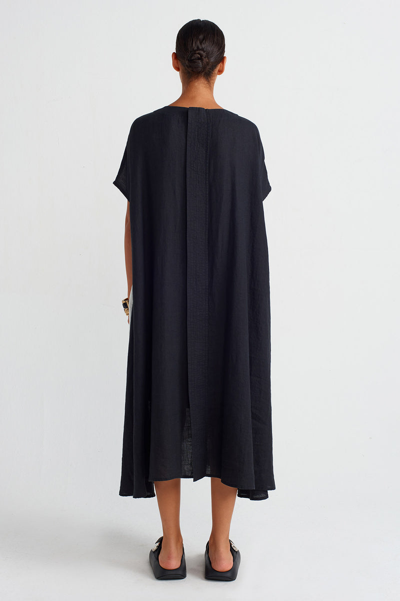 Nu Color Block Linen Dress Black/Offwhite