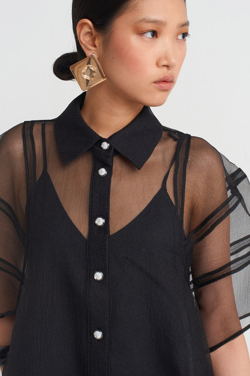 Nu Elegant Shirt Dress With Organza Details Black