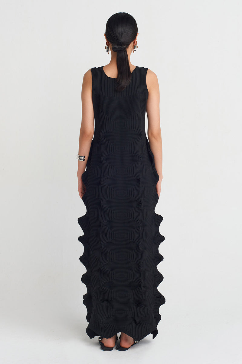 Nu Origami Knit Maxi Dress Black