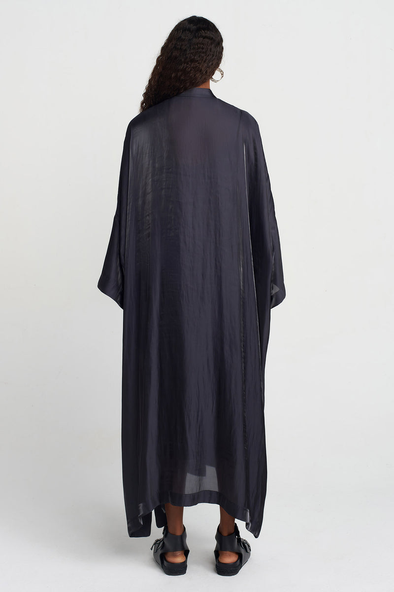 Nu Shiny Satin Kaftan Dress Black