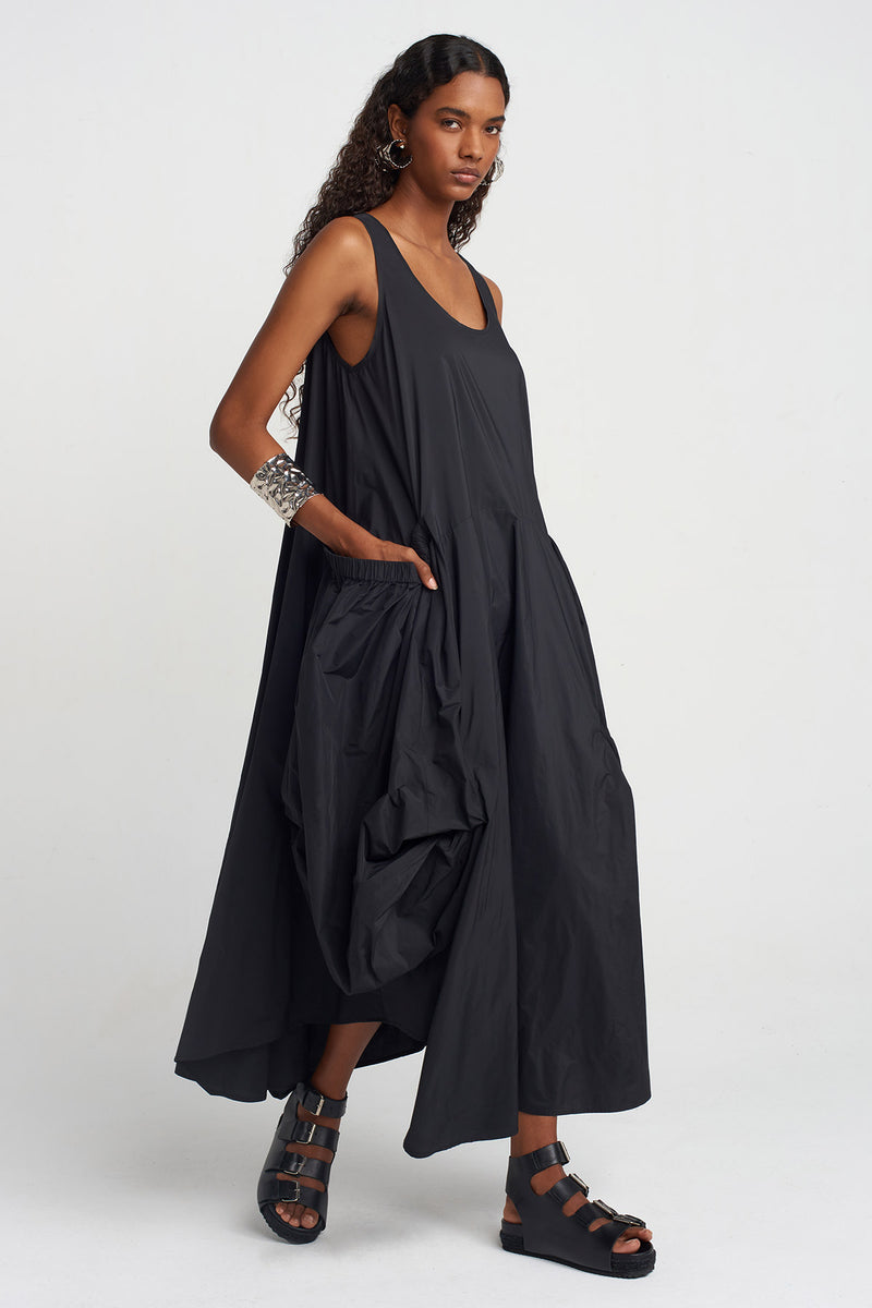 Nu Oversized Pocket Taffeta Dress Black