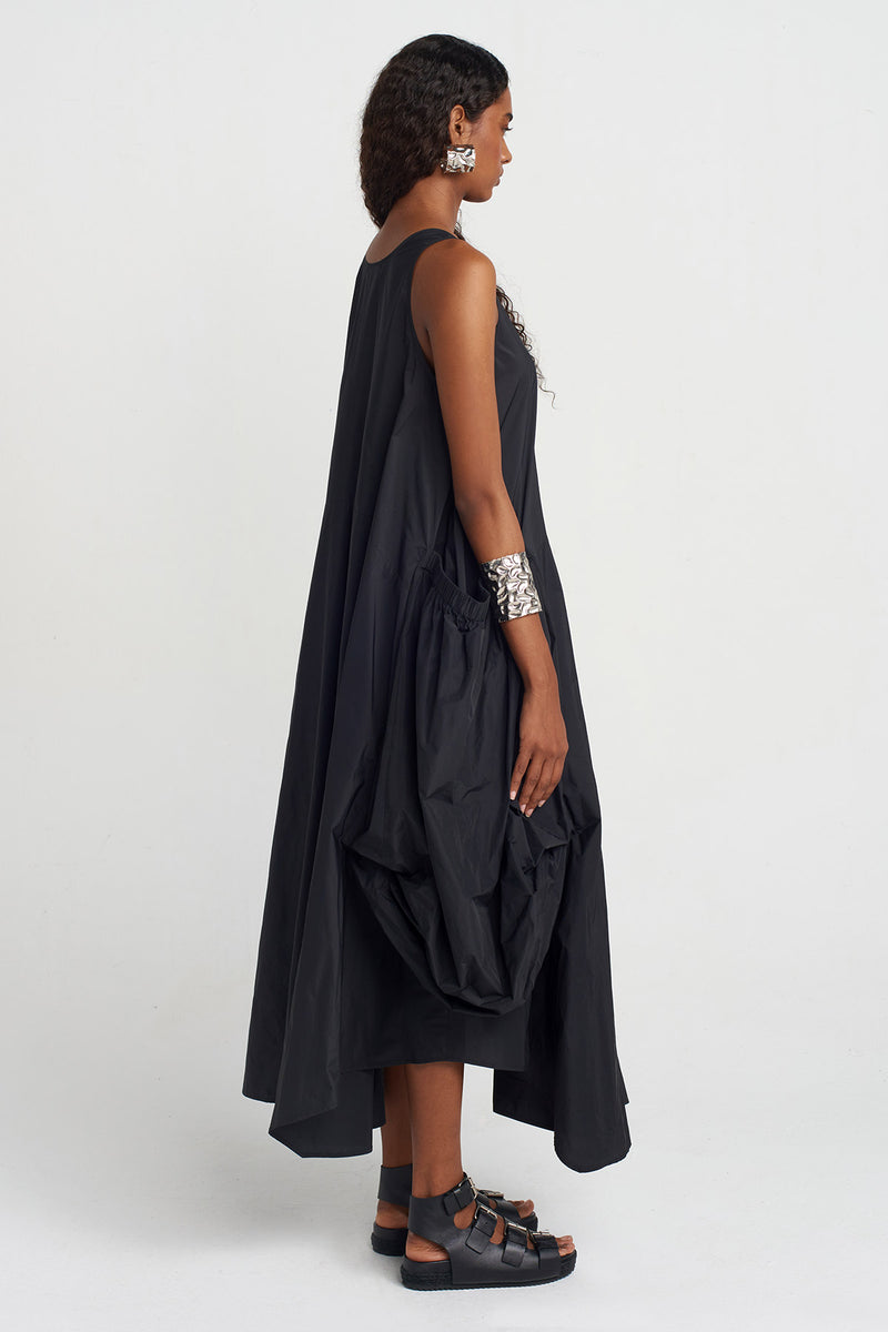 Nu Oversized Pocket Taffeta Dress Black