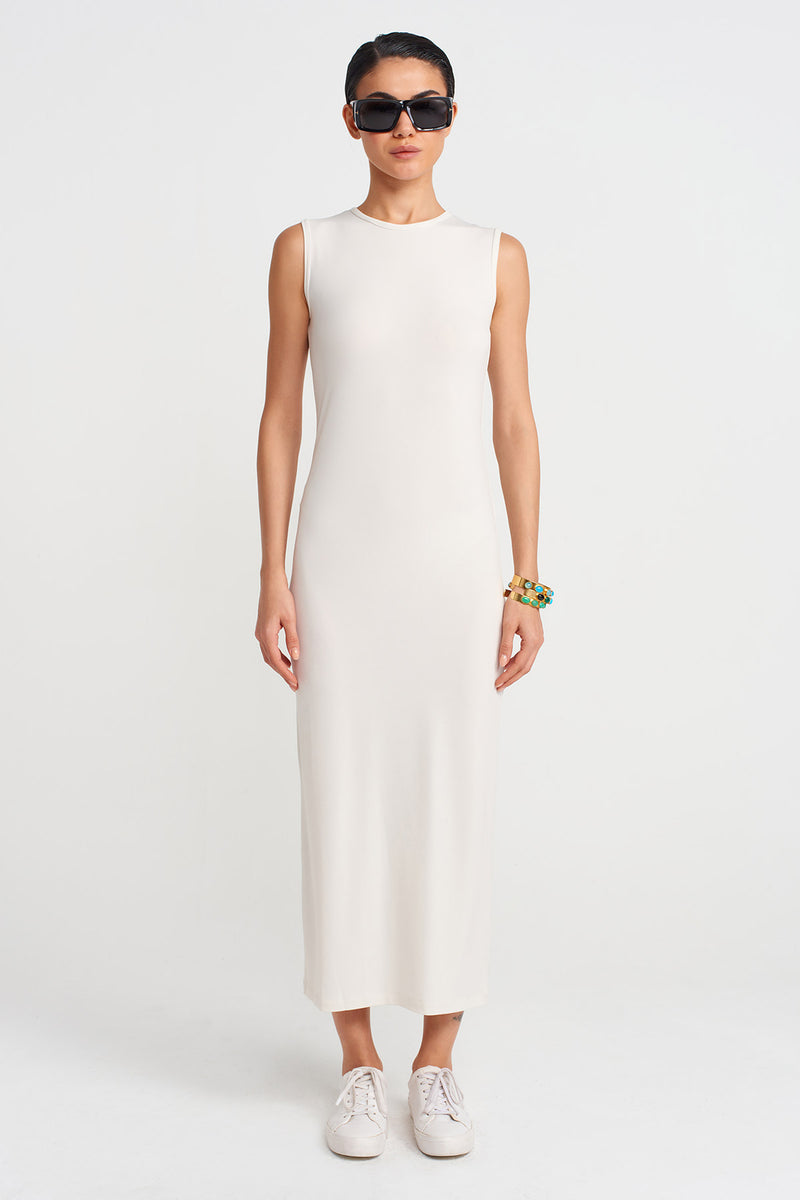 NU Plain Long Jersey Dress Ecru