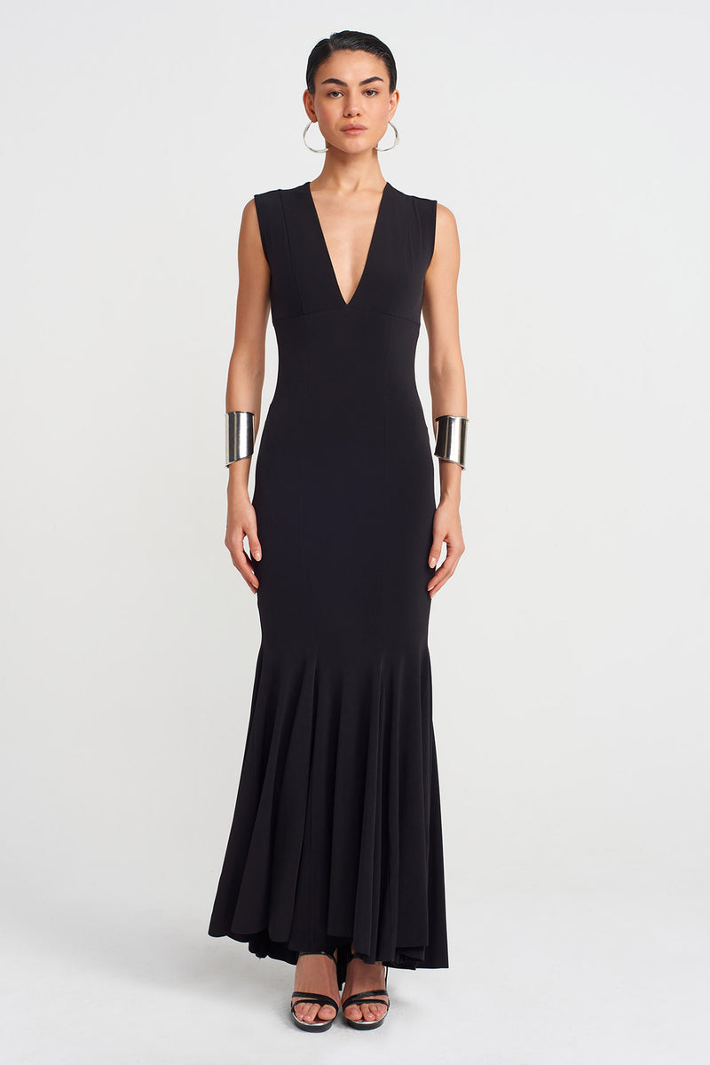 Nu V Neck Fitted Jersey Dress Black