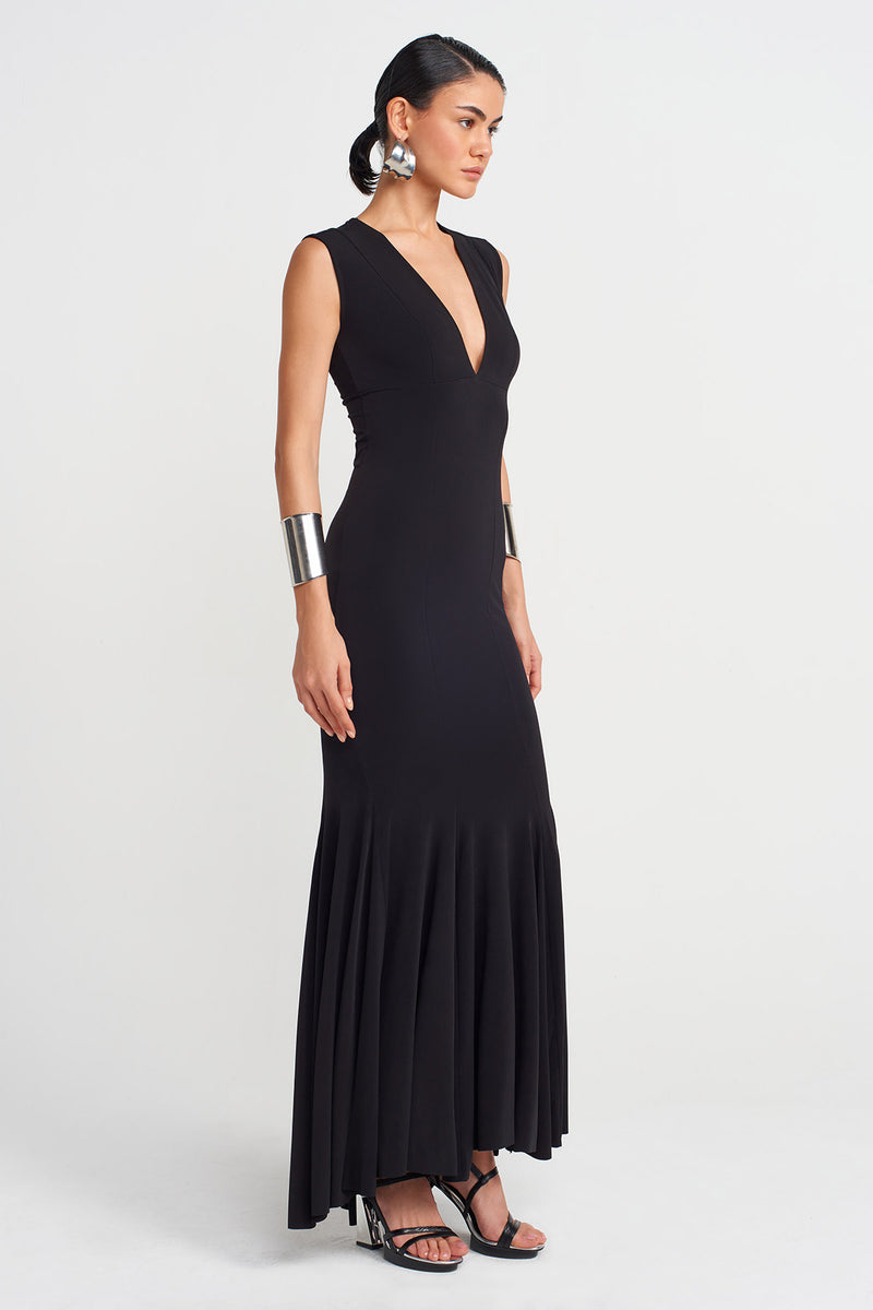 Nu V Neck Fitted Jersey Dress Black