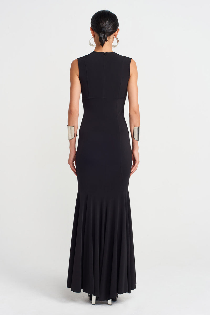 Nu V Neck Fitted Jersey Dress Black