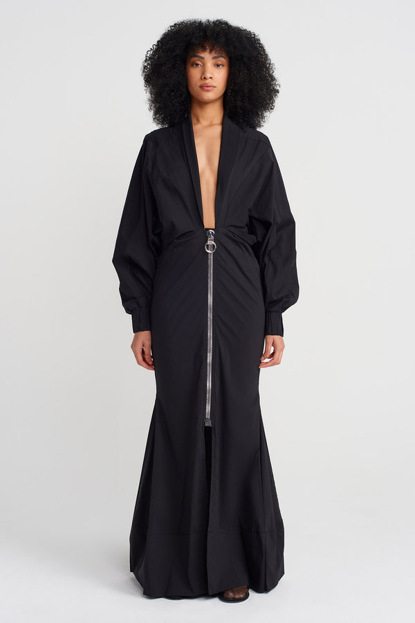 Nu Zipped Fitted Waist Dress Black