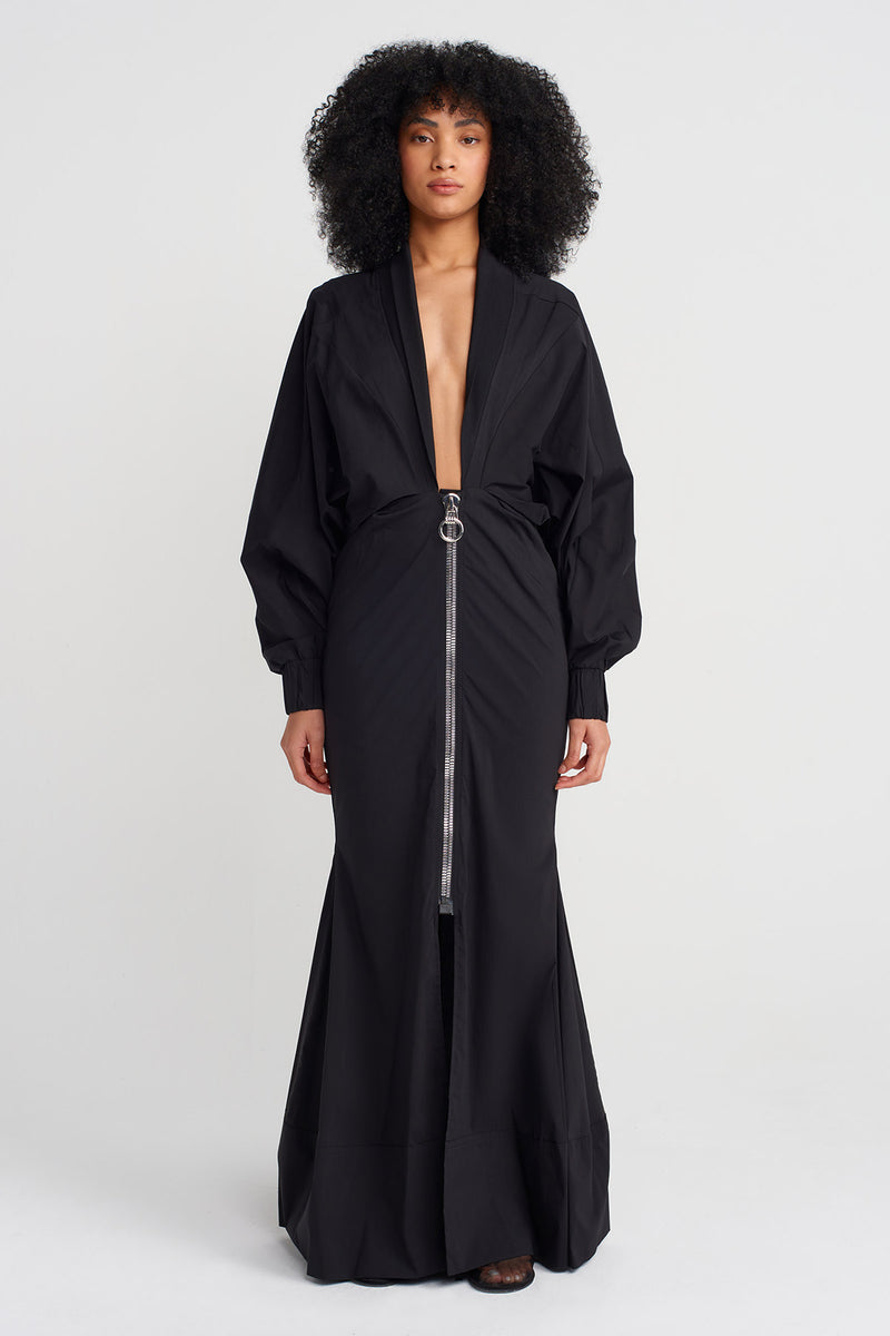 Nu Zipped Fitted Waist Dress Black