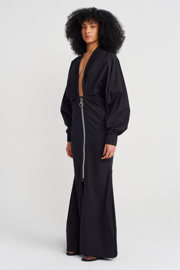 Nu Zipped Fitted Waist Dress Black