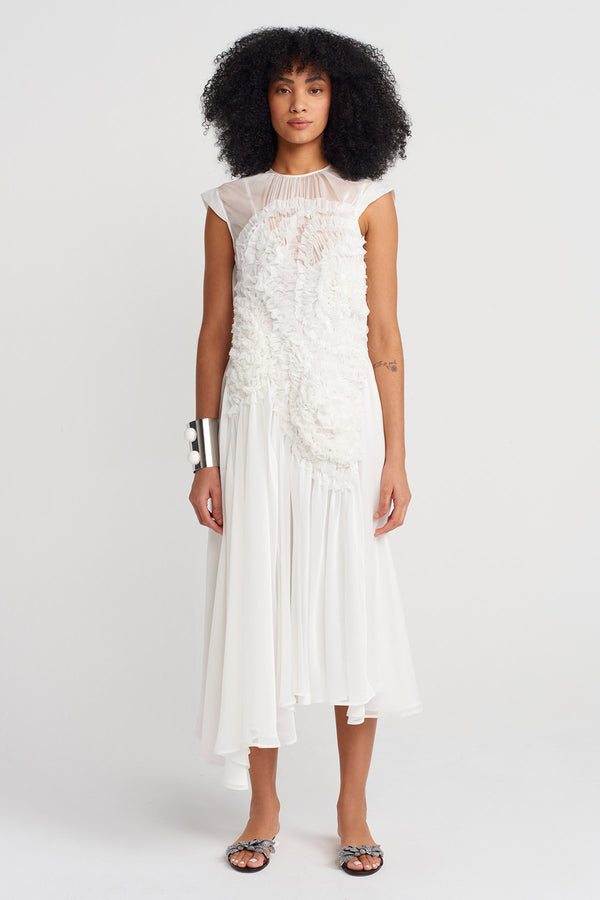 Nu Embroidered Chiffon Dress Off White