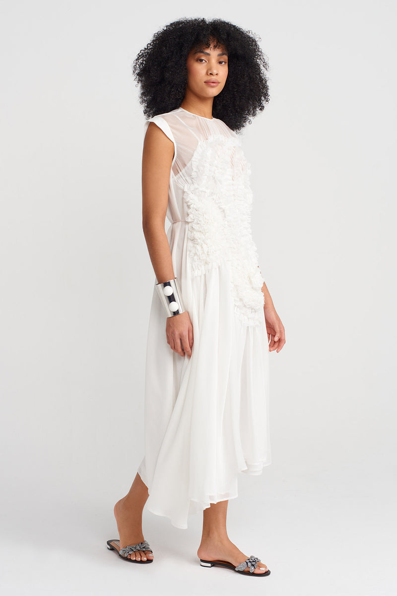 Nu Embroidered Chiffon Dress Off White