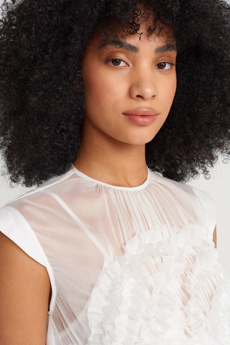 Nu Embroidered Chiffon Dress Off White