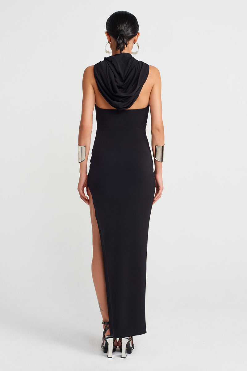 Nu Deep Slit Chic Jersey Dress Black