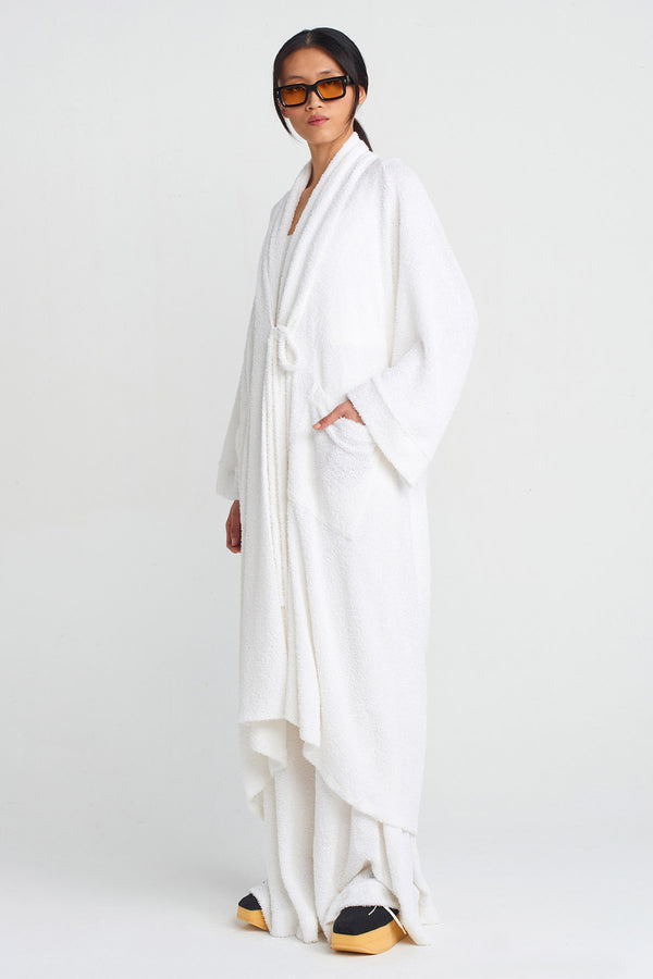 Nu Towel Fabric Long Kimono Off White