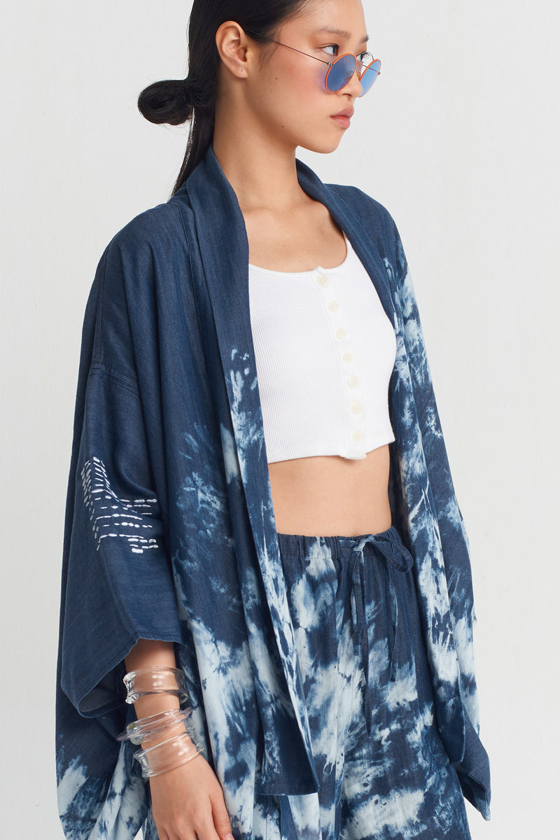 Nu Embroidered Batik Kimono Marine Blue