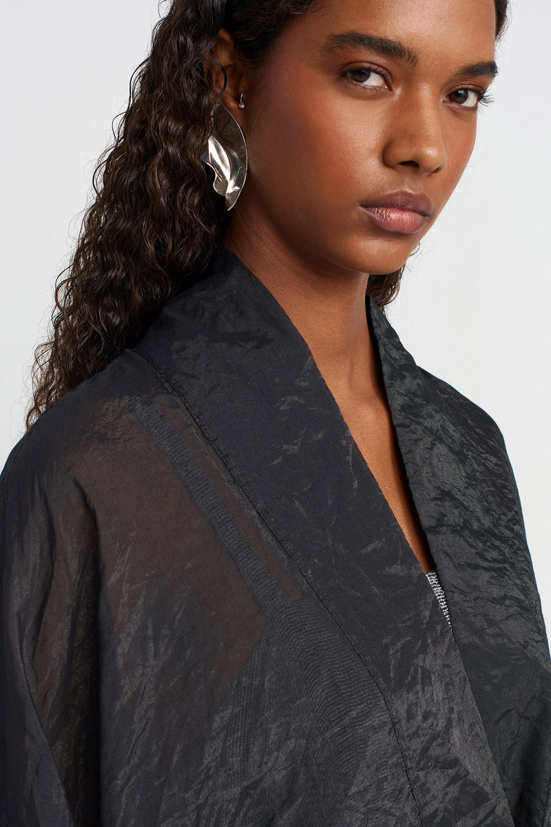 Nu Ruffled Sleeve Kimono Jacket Black