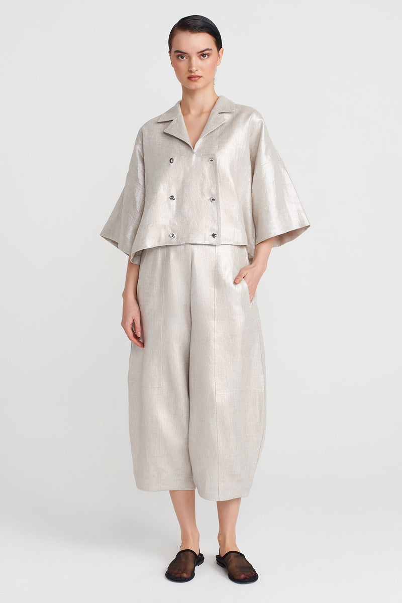 NU Buttoned, Coated Fabric Jacket Silver