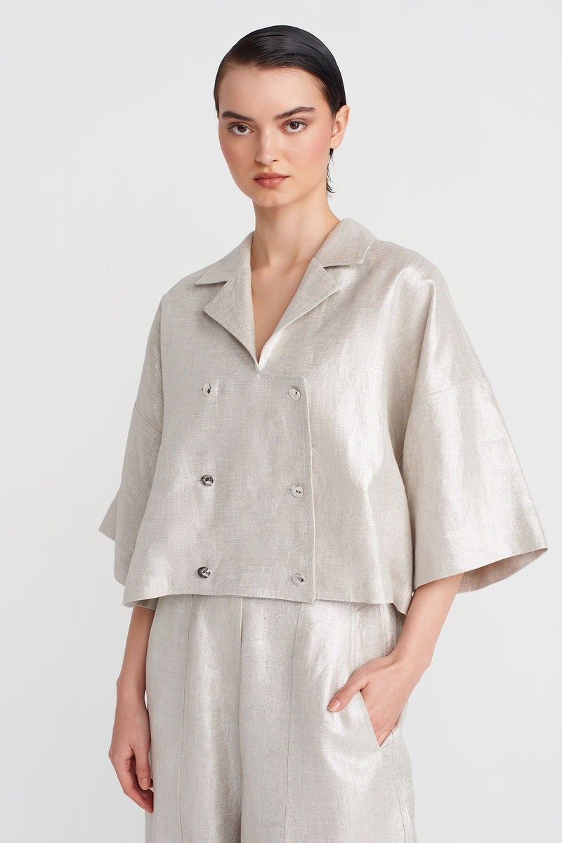 NU Buttoned, Coated Fabric Jacket Silver