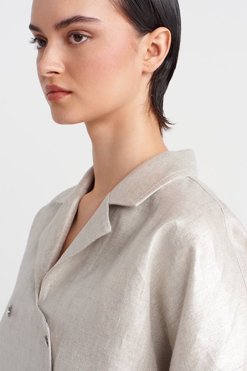 NU Buttoned, Coated Fabric Jacket Silver