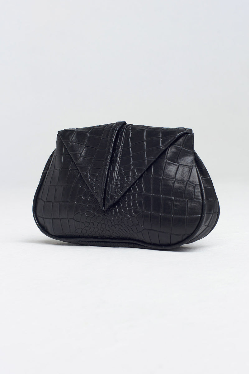 Nu Crocodile Leather Mini Handbag Black