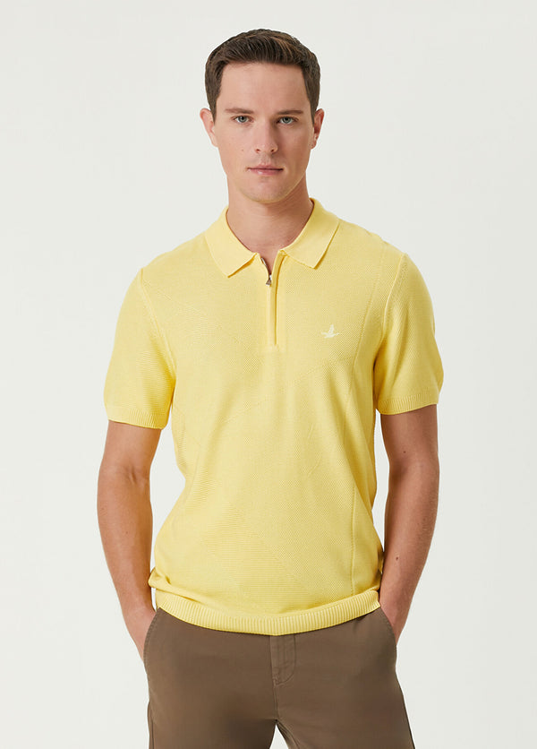 Beymen Club Men Polo Neck Textured Short Sleeve Knitwear Yellow