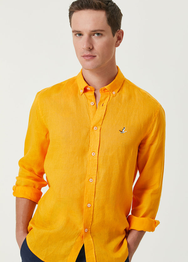 Beymen Club Men Comfort Fit Linen Shirt Orange