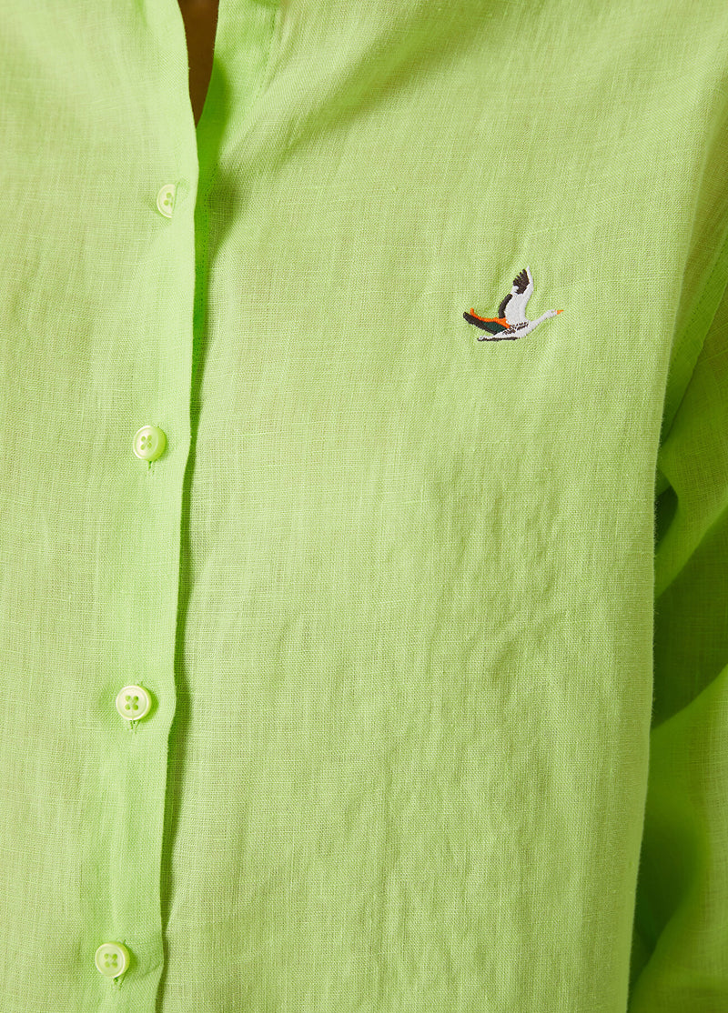 Beymen Club Logo Embroidered Linen Shirt Green