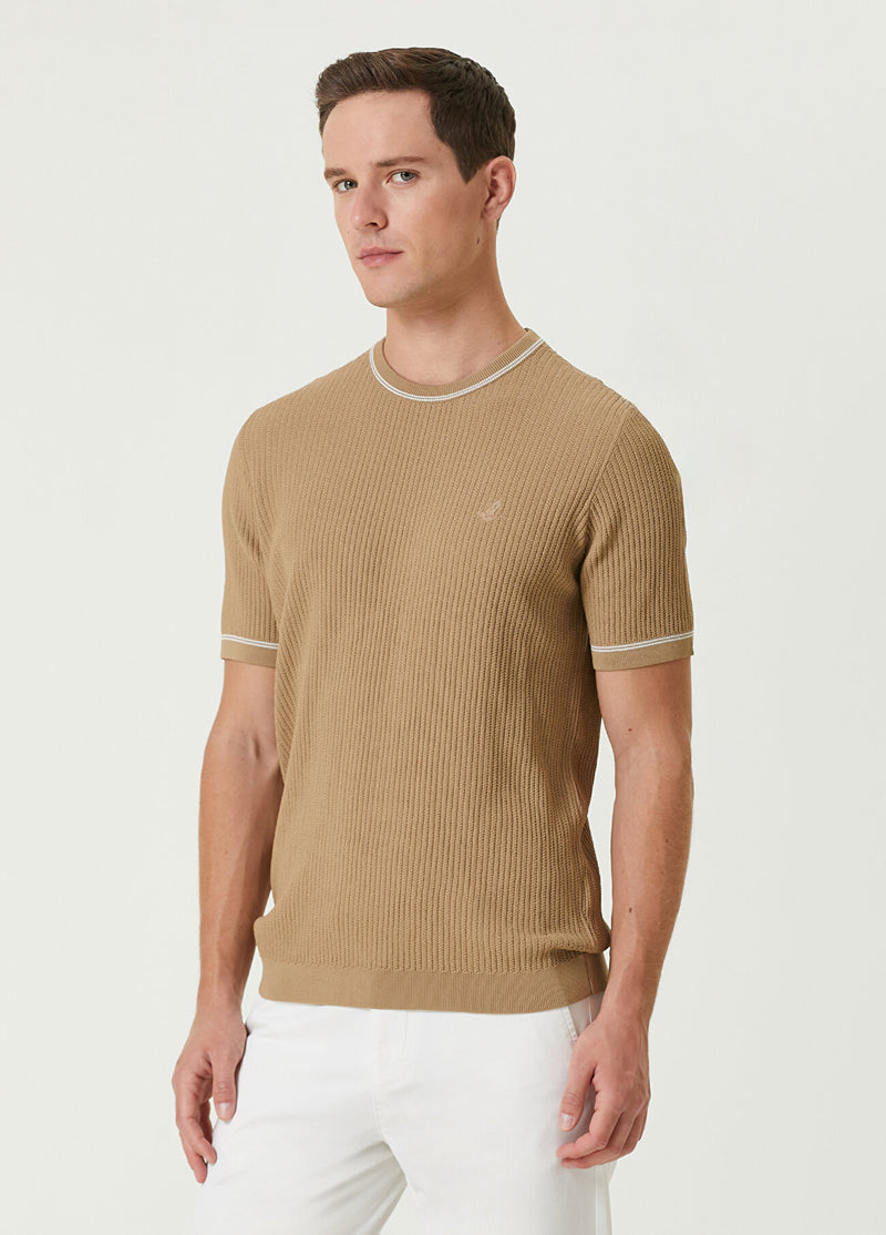 Beymen Club Textured Short Sleeve Sweater Camel